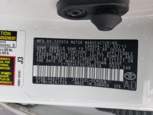 Photo 10 from auction – 2011 TOYOTA COROLLA BA with VIN 2T1BU4EE6BC586818