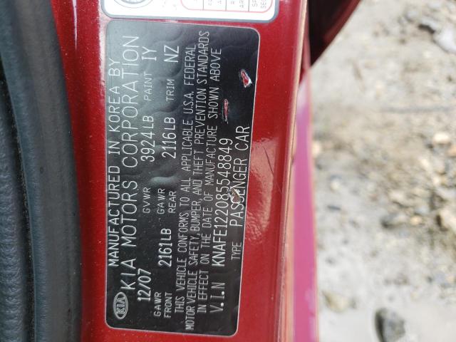 Photo 10 from auction – 2008 KIA SPECTRA EX with VIN KNAFE122085548849
