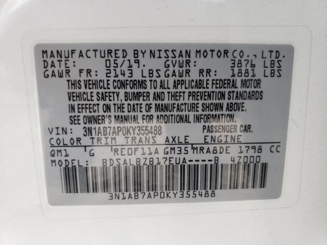 Photo 10 from auction – 2019 NISSAN SENTRA S with VIN 3N1AB7AP0KY355488