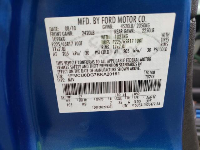 Photo 10 from auction – 2011 FORD ESCAPE XLT with VIN 1FMCU0DG7BKA20161
