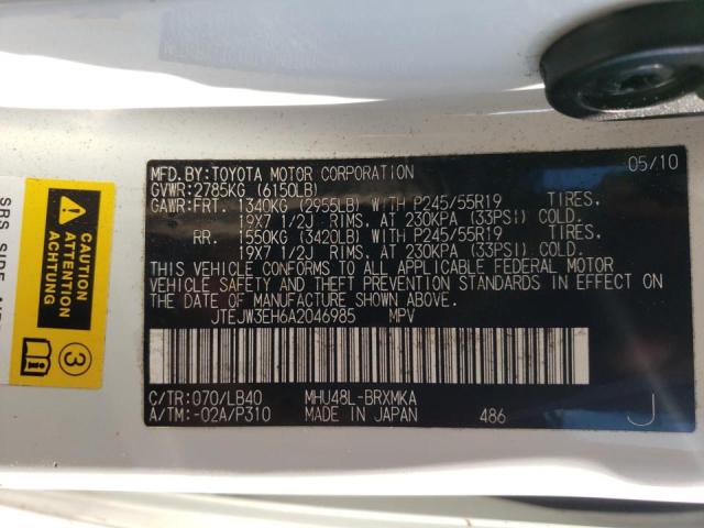 Photo 10 from auction – 2010 TOYOTA HIGHLANDER with VIN JTEJW3EH6A2046985