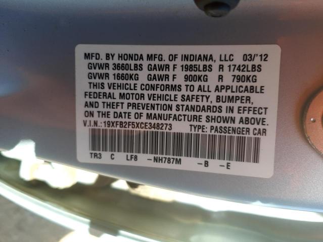 Photo 10 from auction – 2012 HONDA CIVIC LX with VIN 19XFB2F5XCE348273