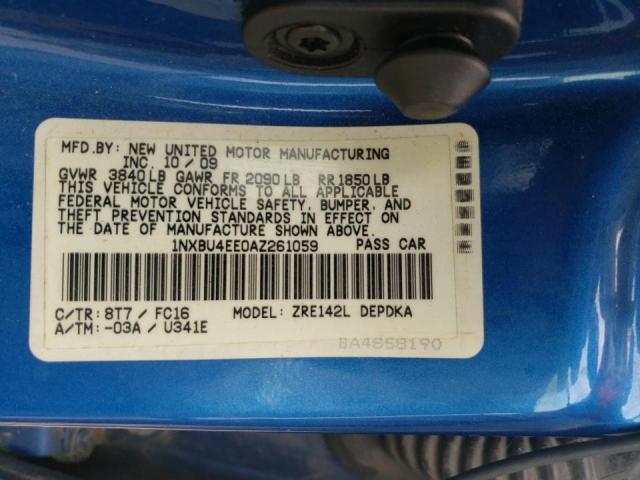 Photo 10 from auction – 2010 TOYOTA COROLLA with VIN 1NXBU4EE0AZ261059