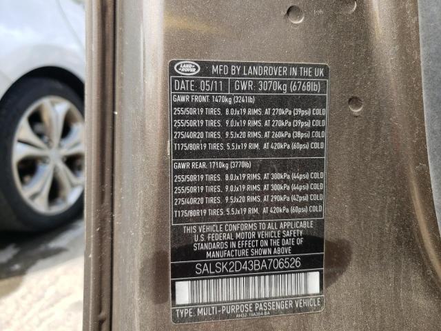 Photo 10 from auction – 2011 LAND ROVER RANGE ROVE with VIN SALSK2D43BA706526