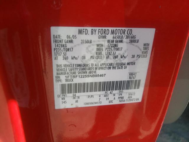 Photo 10 from auction – 2005 FORD F150 with VIN 1FTRF12255NB95467