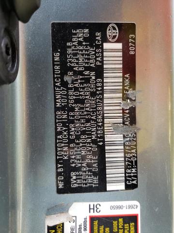 Photo 10 from auction – 2008 TOYOTA CAMRY CE with VIN 4T1BE46K58U751489