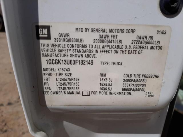 Photo 10 from auction – 2003 CHEVROLET SILVERADO with VIN 1GCGK13U03F182149
