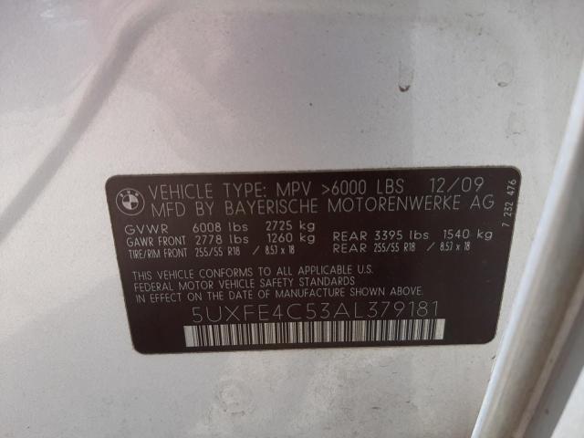 Photo 10 from auction – 2010 BMW X5 XDRIVE3 with VIN 5UXFE4C53AL379181
