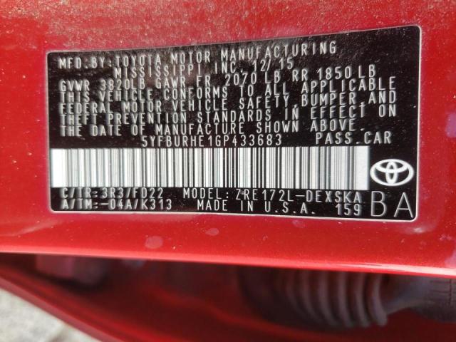 Zdjęcie 10 z aukcji – 2016 TOYOTA COROLLA L z VIN 5YFBURHE1GP433683