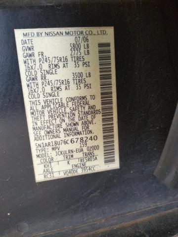 Photo 10 from auction – 2006 NISSAN PATHFINDER with VIN 5N1AR18U76C678240