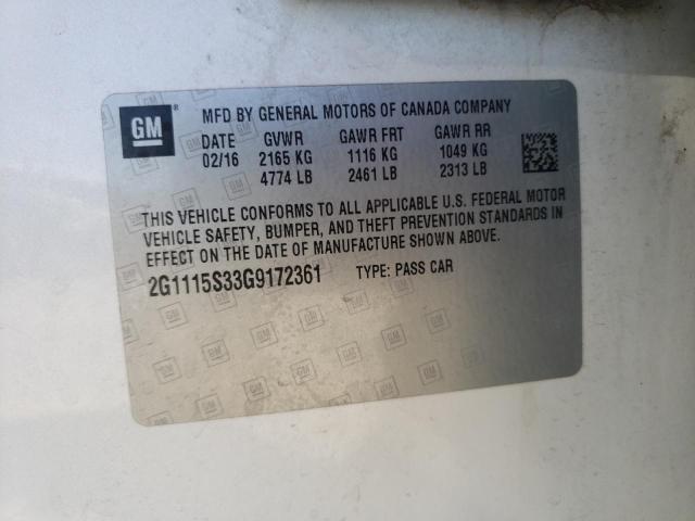 Photo 10 from auction – 2016 CHEVROLET IMPALA LT with VIN 2G1115S33G9172361