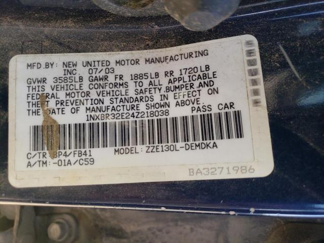 Photo 10 from auction – 2004 TOYOTA COROLLA CE with VIN 1NXBR32E24Z218038