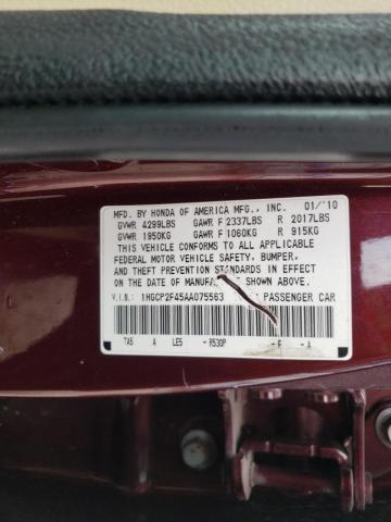Photo 10 from auction – 2010 HONDA ACCORD LXP with VIN 1HGCP2F45AA075563