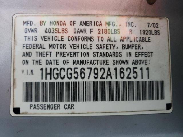 Photo 10 from auction – 2002 HONDA ACCORD with VIN 1HGCG56792A162511