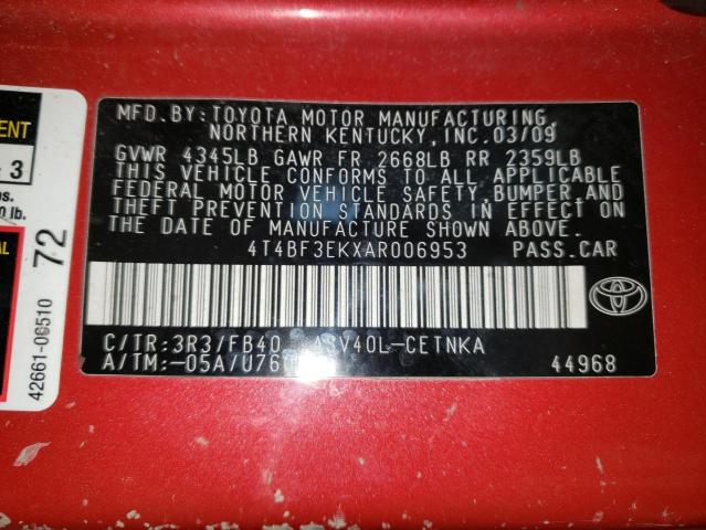 Photo 10 from auction – 2010 TOYOTA CAMRY BASE with VIN 4T4BF3EKXAR006953
