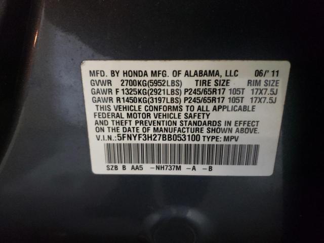 Photo 10 from auction – 2011 HONDA PILOT LX with VIN 5FNYF3H27BB053100