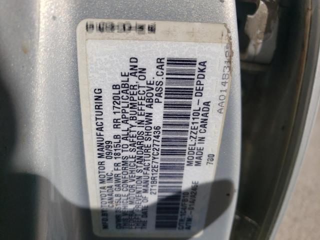 Photo 10 from auction – 2000 TOYOTA COROLLA VE with VIN 2T1BR12E7YC277436