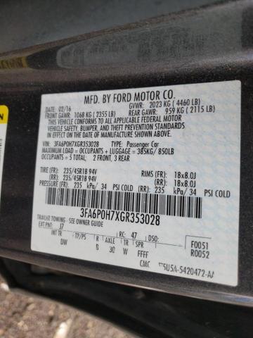 Photo 10 from auction – 2016 FORD FUSION SE with VIN 3FA6P0H7XGR353028