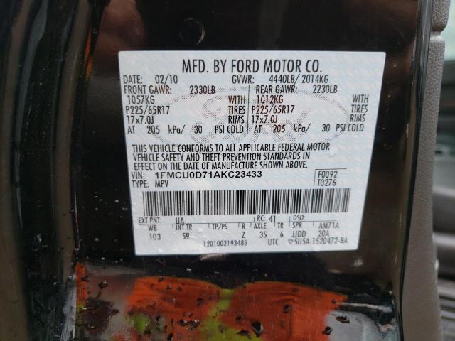 Photo 10 from auction – 2010 FORD ESCAPE XLT with VIN 1FMCU0D71AKC23433