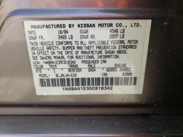 Photo 10 from auction – 2005 NISSAN MAXIMA with VIN 1N4BA41E35C818342
