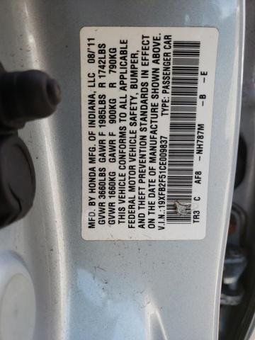 Photo 10 from auction – 2012 HONDA CIVIC LX with VIN 19XFB2F51CE009837
