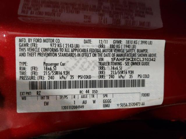 Photo 10 from auction – 2012 FORD FOCUS SE with VIN 1FAHP3K2XCL310342