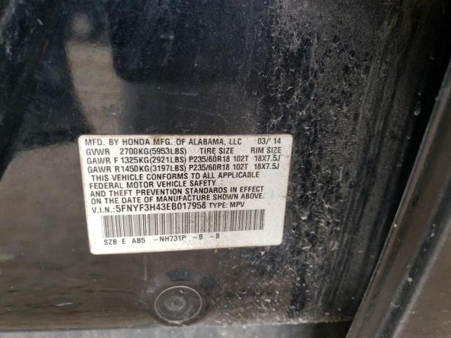 Photo 10 from auction – 2014 HONDA PILOT EX with VIN 5FNYF3H43EB017958