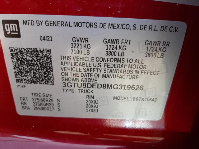Photo 10 from auction – 2021 GMC SIERRA K15 with VIN 3GTU9DED8MG319626