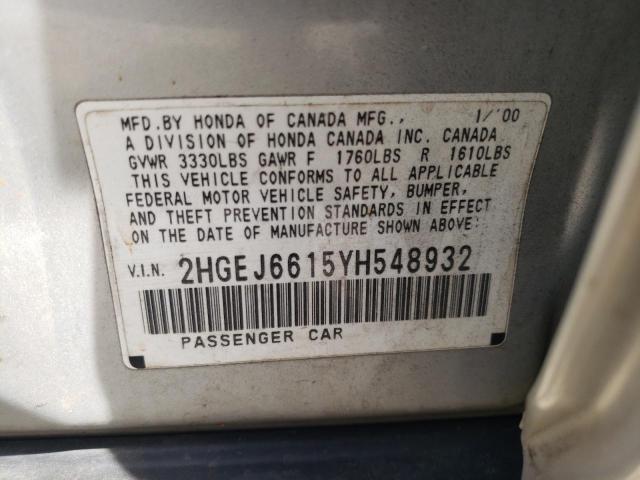 Photo 10 from auction – 2000 HONDA CIVIC BASE with VIN 2HGEJ6615YH548932