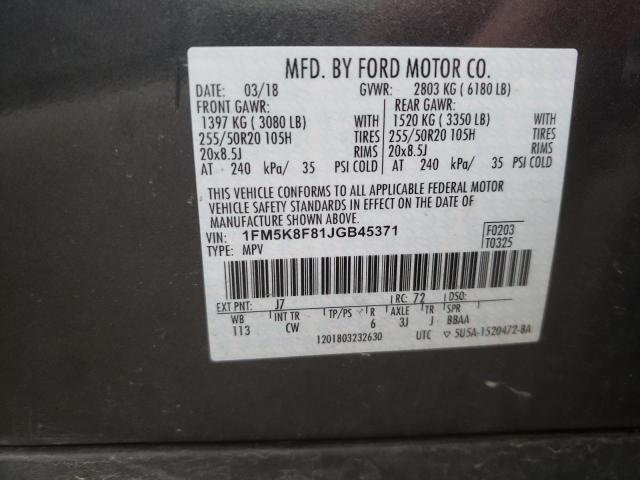 Photo 10 from auction – 2018 FORD EXPLORER L with VIN 1FM5K8F81JGB45371