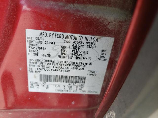 Photo 10 from auction – 2004 FORD ESCAPE XLT with VIN 1FMYU03124KA64932