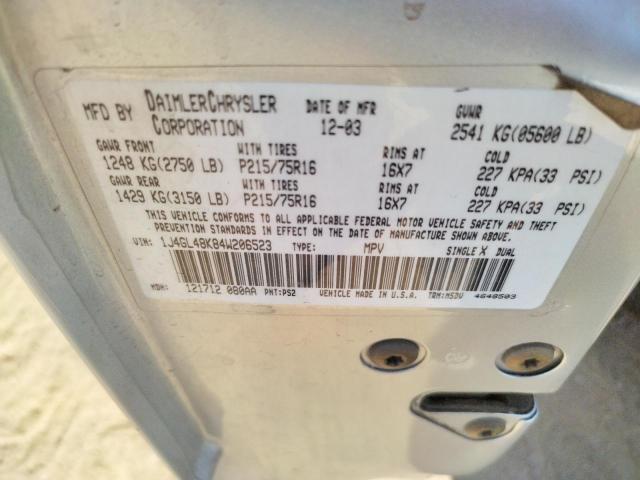 Photo 10 from auction – 2004 JEEP LIBERTY SP with VIN 1J4GL48K84W206523