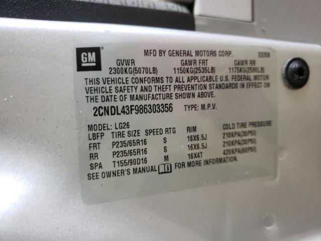 Photo 10 from auction – 2008 CHEVROLET EQUINOX LT with VIN 2CNDL43F986303356
