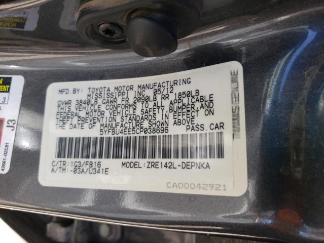 Снимка 10 от търг – 2012 TOYOTA COROLLA BA с VIN 5YFBU4EE5CP038696