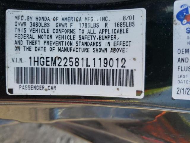 Photo 10 from auction – 2001 HONDA CIVIC LX with VIN 1HGEM22581L119012