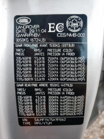 Photo 10 from auction – 2005 LAND ROVER RANGE ROVE with VIN SALMF11475A191062