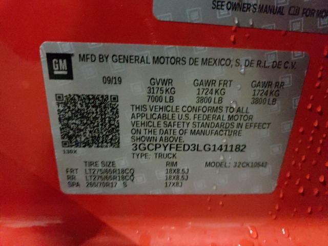 Photo 10 from auction – 2020 CHEVROLET SILVERADO with VIN 3GCPYFED3LG141182