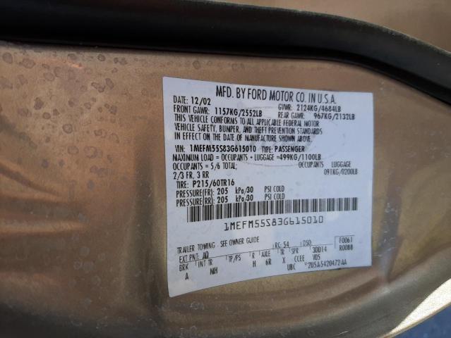 Photo 10 from auction – 2003 MERCURY SABLE LS P with VIN 1MEFM55S83G615010