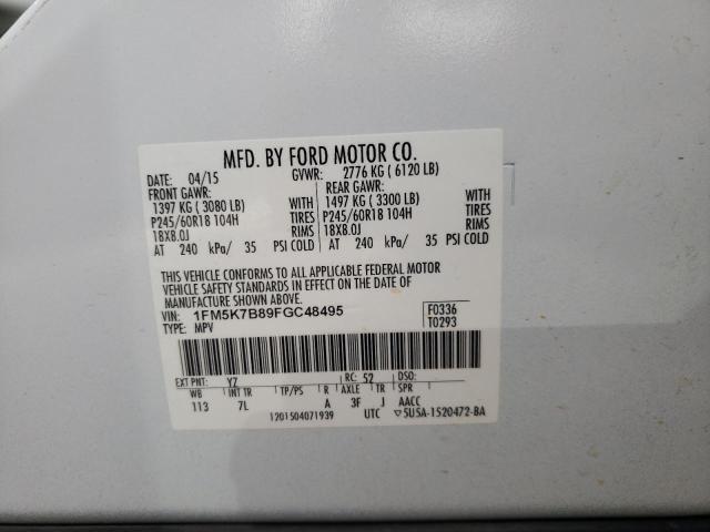 Photo 10 from auction – 2015 FORD EXPLORER with VIN 1FM5K7B89FGC48495