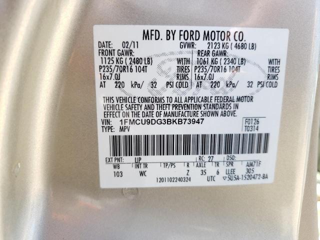 Photo 10 from auction – 2011 FORD ESCAPE XLT with VIN 1FMCU9DG3BKB73947