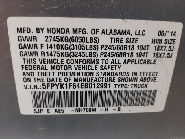 Photo 10 from auction – 2014 HONDA RIDGELINE with VIN 5FPYK1F64EB012991