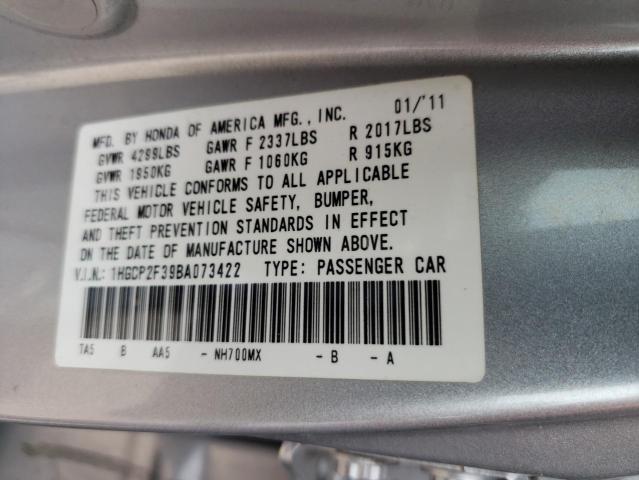 Photo 10 from auction – 2011 HONDA ACCORD LX with VIN 1HGCP2F39BA073422
