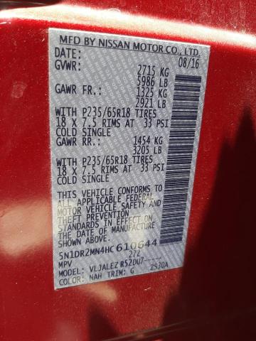 Photo 10 from auction – 2017 NISSAN PATHFINDER with VIN 5N1DR2MN4HC610644