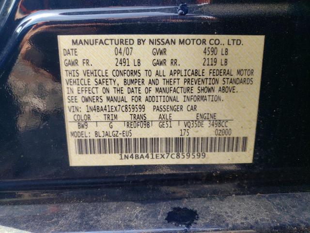 Photo 10 from auction – 2007 NISSAN MAXIMA SE with VIN 1N4BA41EX7C859599