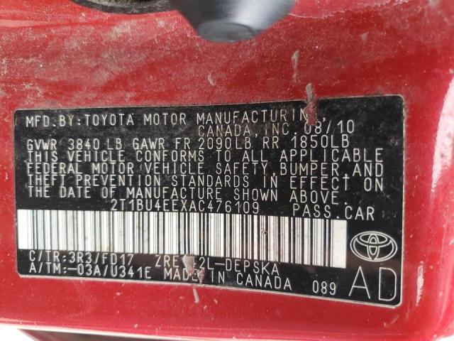 Photo 10 from auction – 2010 TOYOTA COROLLA BA with VIN 2T1BU4EEXAC476109