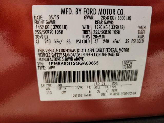 Photo 10 from auction – 2016 FORD EXPLORER S with VIN 1FM5K8GT2GGA03865