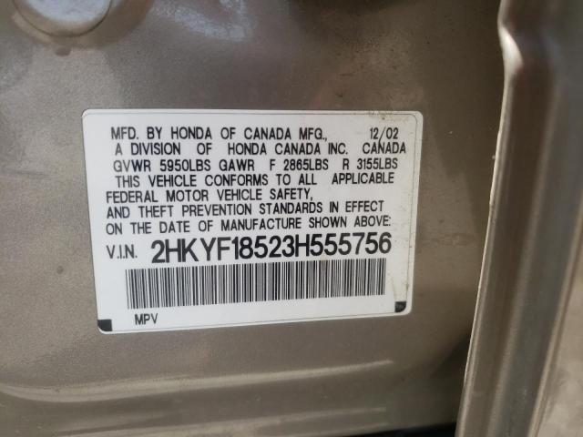 Photo 10 from auction – 2003 HONDA PILOT EXL with VIN 2HKYF18523H555756