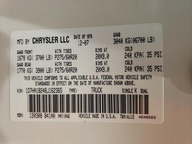 Photo 10 from auction – 2008 DODGE RAM 1500 S with VIN 1D7HA18248J162365