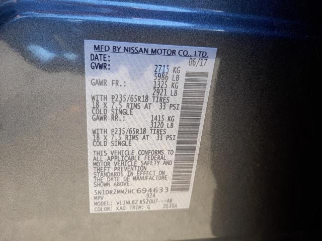 Photo 10 from auction – 2017 NISSAN PATHFINDER with VIN 5N1DR2MM2HC694633