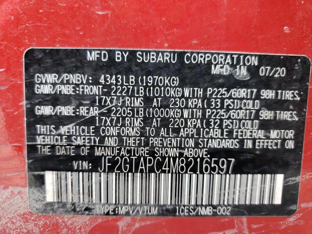 Photo 10 from auction – 2021 SUBARU CROSSTREK with VIN JF2GTAPC4M8216597